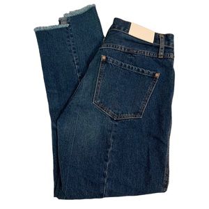MNG MANGO Jeans Women 4 36 Blue Iconics Straight Ragged Hem Ankle Medium Wash